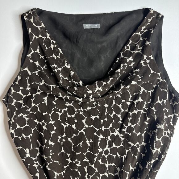 Ann Taylor Y2K Giraffe Print Cowl Neck Top L Brown Silky Minimalist Workwear - Picture 7 of 10